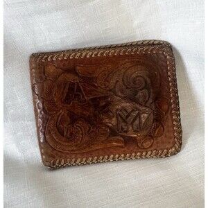 Vintage Tooled Brown Leather Wallet Tumbleweed Co. Monogram “ARM” Bi-fold 2000